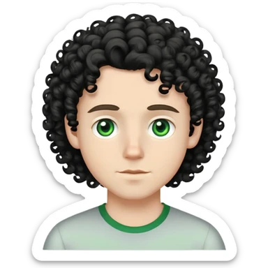 White boy with light green eyes and black medium length curly hair  sticker