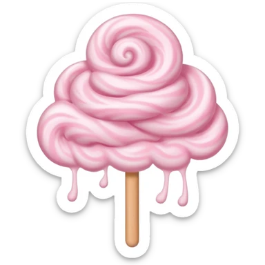 pastel pink cotton candy on a paper stick, swirling cloud-like texture sticker