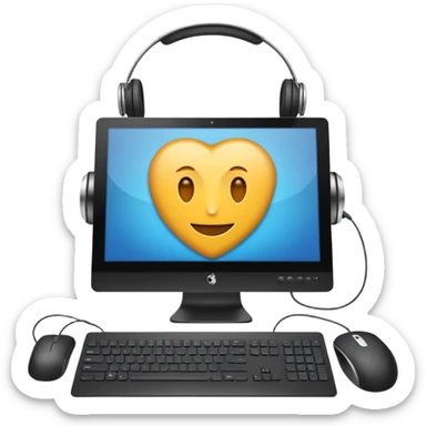 windows desktop pc with keyboard, monitor, mouse, and headphones, apple style emoji sticker