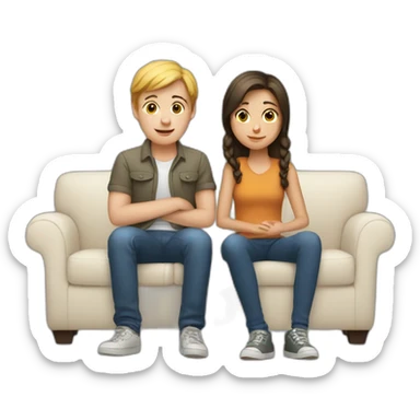 White boy and girl with Beale Sit on couch sticker