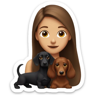 a brown-haired girl with a long-haired black dachshund sticker
