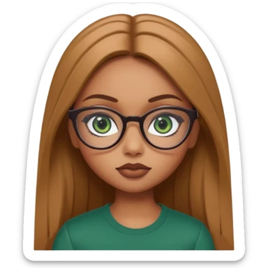 pretty bratz baddie, light brown straight hair, dark green eyes, glasses, pretty eyeliner sticker