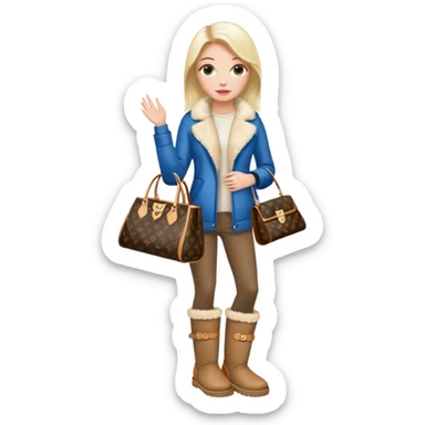 Woman standing with a luxury LV handbag wearing UGG boots.  sticker