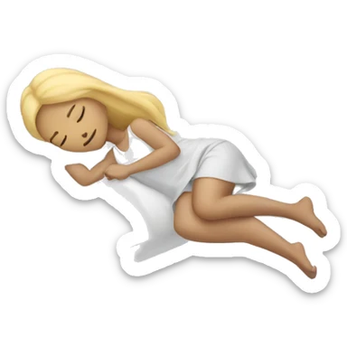 Girl with long blonde hair sleeping on a white pillow sticker