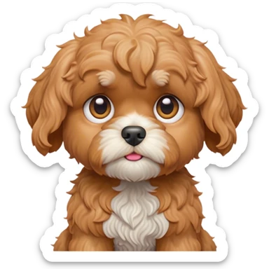 Cinematic Grumpy Apricot Cavoodle Portrait Emoji, Head tilted slightly with a deeply unimpressed expression, showcasing a thick, curly apricot coat with subtle white accents, large, droopy brown eyes narrowed into an unamused glare, ears slightly drooping in exasperation, Simplified yet comically expressive features, highly detailed, glowing with a dry, sarcastic glow, high shine, effortlessly judgmental yet dignified, stylized with a touch of cynicism, bright but brooding, soft glowing outline, capturing the essence of an eternally unimpressed yet endearing companion, so lifelike it feels like it could sigh heavily at you in disdain at any moment! sticker