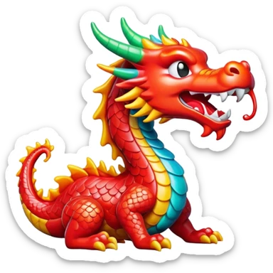 Beijing sugar-blown animal figurines traditional craft candy, simplified emoji style with bold outlines and bright colors, cartoon style dragon shaped sugar art sticker
