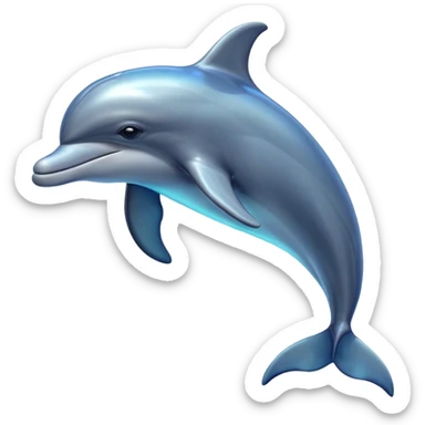 Cinematic Noble Bottlenose Dolphin Portrait Emoji, Poised and regal, with a sleek, streamlined body of shiny, glossy blue-gray skin, expressive, intelligent eyes, and a gracefully arched dorsal fin, Simplified yet sharp and sophisticated features, highly detailed, glowing with a radiant, sparkling aquatic glow, high shine, intelligent and majestic, stylized with an air of oceanic refinement, focused and elegant, soft glowing outline, capturing the essence of a watchful and confident dolphin that appears ready to leap out of the screen with effortless power! sticker