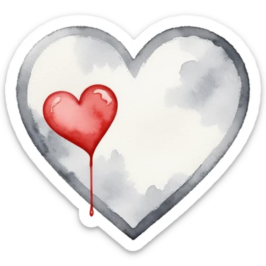 minimalist watercolor heart icon, monochromatic silver washes, soft bleeding edges, on textured white paper, serene and emotional, perfect for app icon, transparent background, flat lay --style raw --stylize 150 sticker