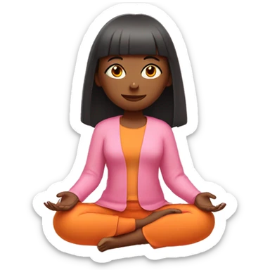 girl with orange shoulder straight lenght and bangs in pink clothes sitting in meditation sticker