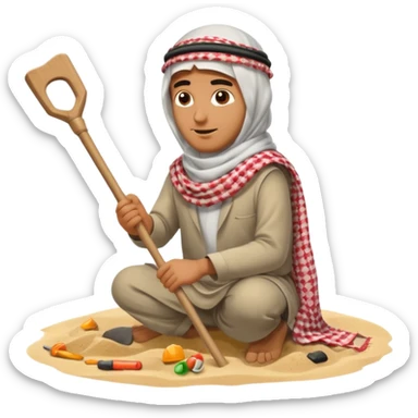 arab with stick looking for oil by banging stick in the sand sticker