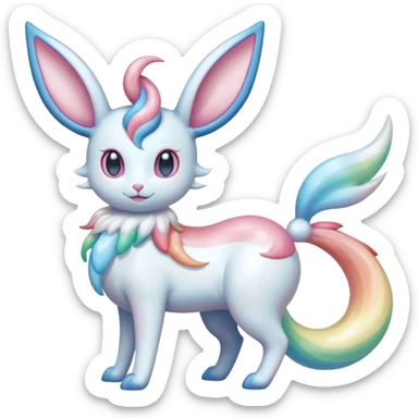 Pearlescent Milky-White Opalescent Rainbow-Tinted Soft-Glowing Celestial Sylveon-Milotic-Cresselia-Fakémon-creature (full body) sticker