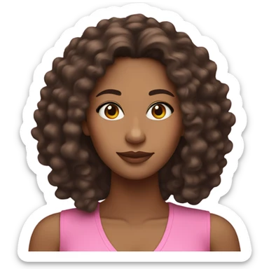 brownskin woman with dark long curly hair and wearing pink with a sleek model look sticker
