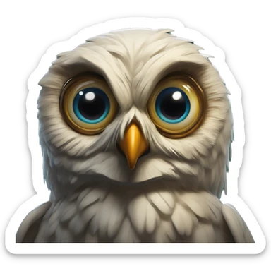 Gem collecting owl in Uncle Scrooge style, oil paint, mysterious eyes, intricate lips, masterpiece pose, odd perspective, beautiful, desirable, logical sticker