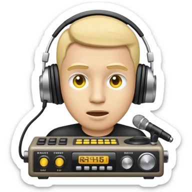a yellow face emoji of a radio sound producer sticker