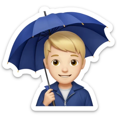 A funny boy with an umbrella in his arm sticker