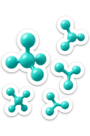 emoji 3d stile iphone di cinque molecole chimiche turchesi che fluttuano in aria 3d sticker