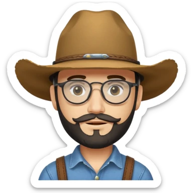 Man wearing a cow boy hat and a chin strap beard and black glasses  sticker
