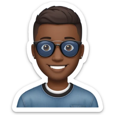 new york, cool young black guy with dark shades, fade haircut, cool smile sticker