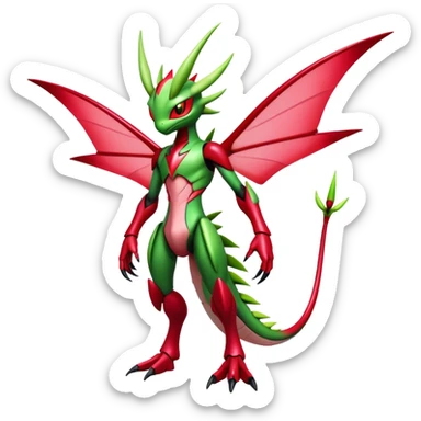  Cool Edgy Shiny Futuristic Ethereal Legendary Scizor-Digimon-Schyther-Flygon-hybrid full body sticker