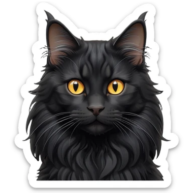 cinematic-black-maine-coon-cat-portrait-emoji,-head-tilted-playfully-and-inquisitively,-sleek--black-fur,-simplified-yet-adorable-features,-highly-detailed,-glowing-with-a-warm,-friendly-glow  sticker