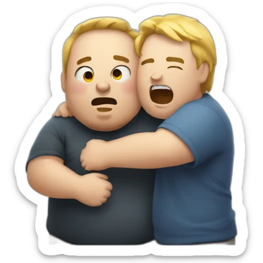 A bit chubby man hugging and yelling another a bit chubby man sticker