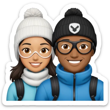 Mixed race couple in ski masks  sticker
