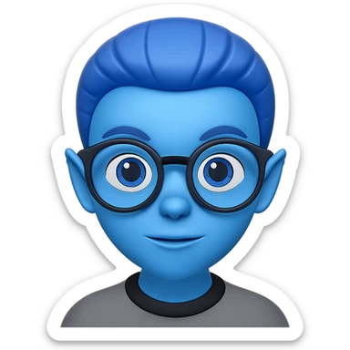 Create an alien with glasses in Apple emoji style with blue skin and no background. The style should mimic Apple emojis. sticker