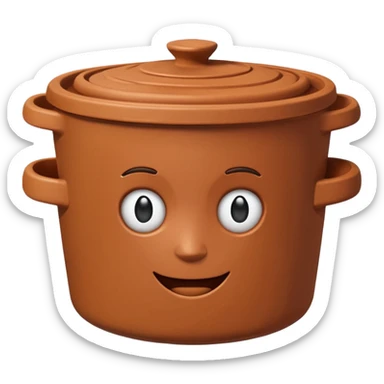 top-down view of a clay pot with a closed lid, emoji style sticker