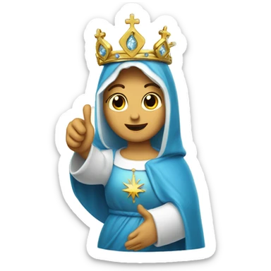 blessed virgin mary with one hand thumb up, with blue veil, with crown, with halo sticker