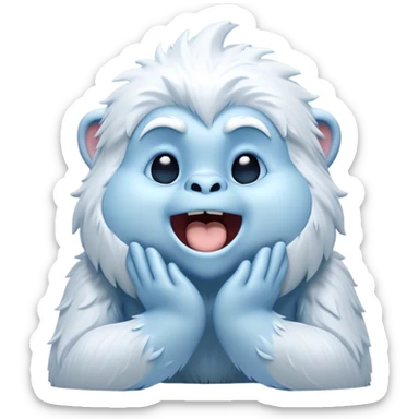 Cinematic Cute Yawning Yeti Portrait Emoji, with a charming, fluffy, snow-dusted figure in gentle whites and cool blues, head tilting back in a wide, endearing yawn with softly closed, peaceful eyes and a content little smile, simplified yet irresistibly adorable, highly detailed with a soft, frosty glow and outline capturing the serene slumber of a yeti! sticker