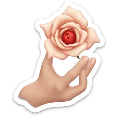 An image of a hand with a large rose thorn stuck in the skin, causing a slight distortion around the wound sticker