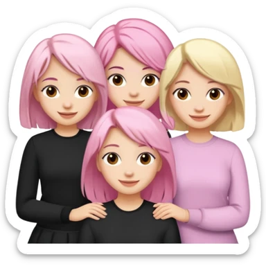 Girlfriend emoji - 5 white girlfriends, 1 with pale pink hair, 2 with black hair, 1 with medium blonde hair  sticker