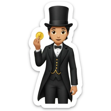 Magician with top hat,Street Performers,background street setup, with coins box, foot path view. sticker