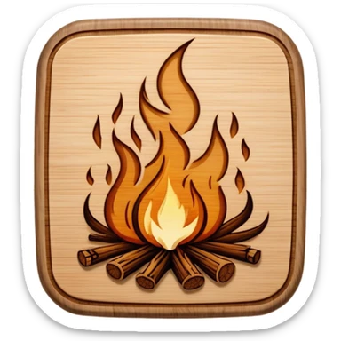 Pyrography icon, wooden board with intricate burn marks, pyrography wood burner in use, detailed patterns, minimalistic style, clean lines, transparent background. sticker