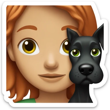 “Red-haired girl with green eyes hugging her black dog” sticker