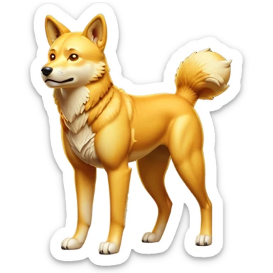 cinematic-dingo-realistic-full-body-standing-emoji,-lean-muscular-frame-poised-alertly,-golden-amber-fur-glowing-in-the-sun,-head-tilted-dramatically,-sharp-dark-eyes-filled-with-cunning,-simplified-yet-realistic-focused-features,-highly-detailed,-glowing-with-an-almost-sarcastic-glow sticker
