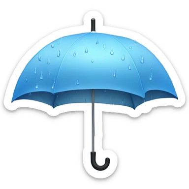 Design an emoji of a rainy outdoor scene, with a small umbrella, falling raindrops, and a misty background of trees or a city skyline. Use soft gray, blue, and pastel accents to give it a calming, moody vibe. sticker