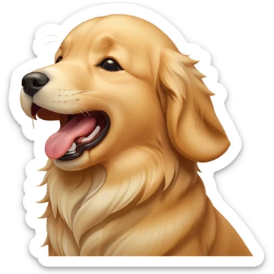 Cinematic Cute Yawning Golden Retriever Portrait Emoji, Head tilted slightly with a dramatic, wide-open yawn, revealing a silky golden coat with a subtle shimmer, floppy ears slightly drooping, round brown eyes barely open in drowsy contentment, Simplified yet irresistibly adorable features, highly detailed, glowing with a soft, cozy glow, high shine, relaxed yet expressive, stylized with a touch of whimsy, bright and endearing, soft glowing outline, capturing the essence of a sleepy yet affectionate companion, so drowsy it feels like it could stretch out of the screen and curl up for a nap! sticker
