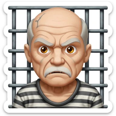 angry tattooed old male prisoner with prison cell bg sticker