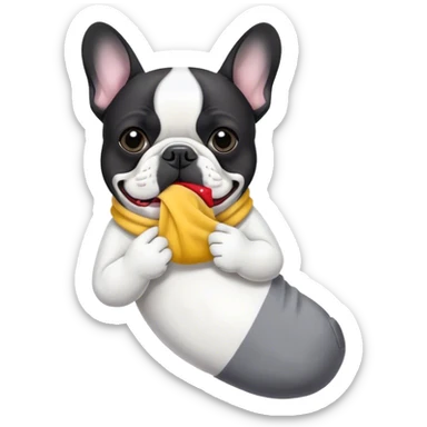 Black and white frenchie eating a sock  sticker