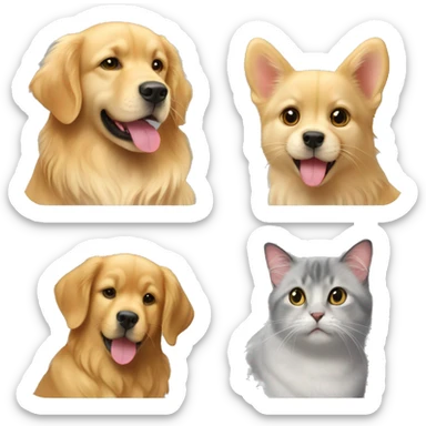 Write golden retriever and 2 golden chinchilla cats sticker