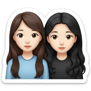 Two girls drinking they’re both Asian but one has wavy brown hair and the other has really long straight hair sticker