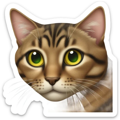 brown tabby cat with green/yellow eyes and black nose sticker
