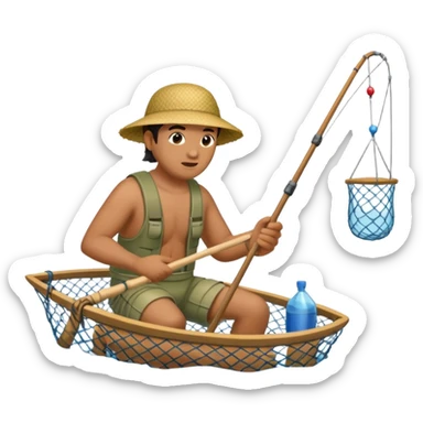 A Polynesian fisherman in the water fishing with a net at the water's edge sticker