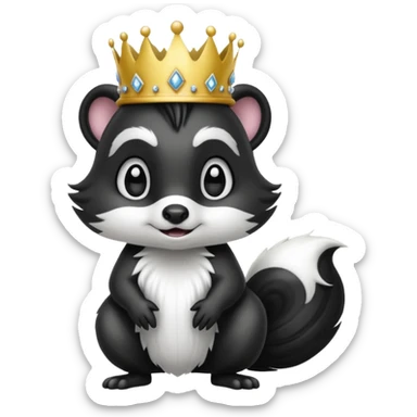 Spunky skunk wearing a princess crown sticker