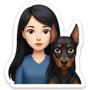 girl with long black hair and doberman dog sticker