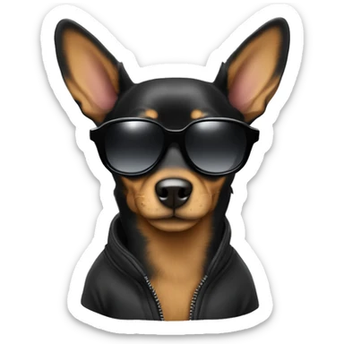 Black Mini pincher with snowboard sunglasses  sticker