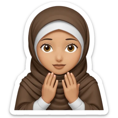 Hijabi girl sitting.     head covered
hands pulling the fabric in
shy-but-dramatic energy
“no cameras pls” but in a cute way
soft + mysterious vibe sticker