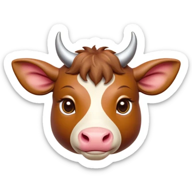 Cinematic Cute Domestic Ox Portrait Emoji, Head tilted playfully and inquisitively, with a robust, compact build and a polished hide adorned with subtle natural patterns, round, sparkling eyes full of gentle curiosity, Simplified yet irresistibly adorable features, highly detailed, glowing with a warm, friendly glow, high shine, affectionate and grounded, stylized with a touch of rustic charm, soft glowing outline, capturing the essence of a mischievous yet loving ox that feels like it could amble out of the screen into your arms! sticker