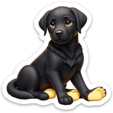 cinematic-[Labrador retriever]-realistic-full-body-sitting-emoji,-tail-resting-loosely-beside-its-paws,-head-tilted-dramatically, -sleek-[black]-fur,-simplified-yet-realistic-focused-features,-highly-detailed,-glowing-with-an-almost-sarcastic-glow sticker